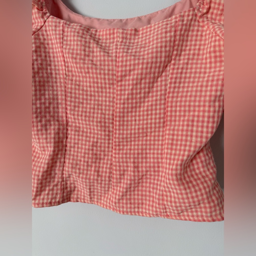 Lulus Blushin' Babe Pink Gingham Ruched Puff Sleeve Top - Picture 13 of 17